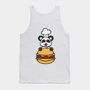 Sticker and Label Of  Cute Baby Panda Chef On Burger Tank Top